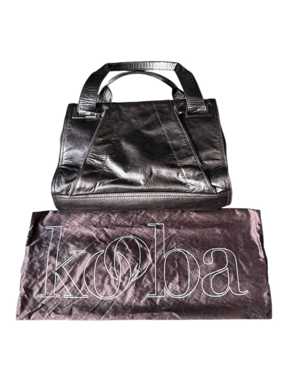Kooba Metallic Bronze Double Strap Top Zip & Front Zipped Pockets Shoulder Bag